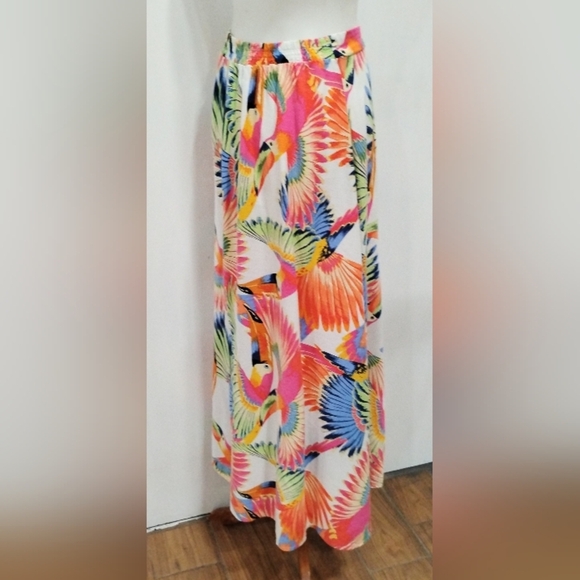 FARM RIO LINEN BLEND TUCAN TROPICAL SKIRT - Picture 3 of 9